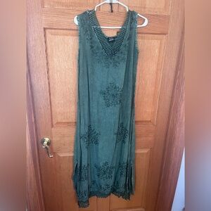 Green Sleeveless Embroidered, fairy, boho,  Dress